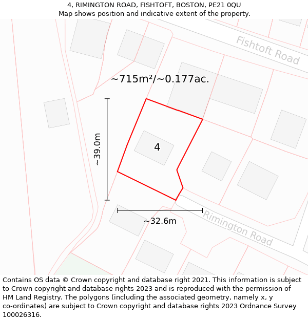 4, RIMINGTON ROAD, FISHTOFT, BOSTON, PE21 0QU: Plot and title map