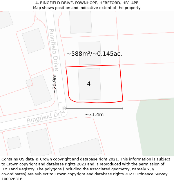 4, RINGFIELD DRIVE, FOWNHOPE, HEREFORD, HR1 4PR: Plot and title map