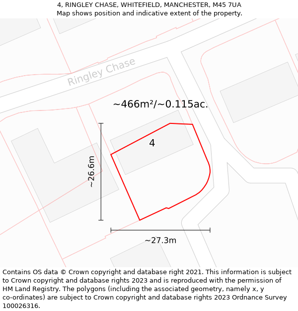 4, RINGLEY CHASE, WHITEFIELD, MANCHESTER, M45 7UA: Plot and title map