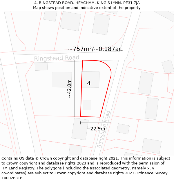 4, RINGSTEAD ROAD, HEACHAM, KING'S LYNN, PE31 7JA: Plot and title map