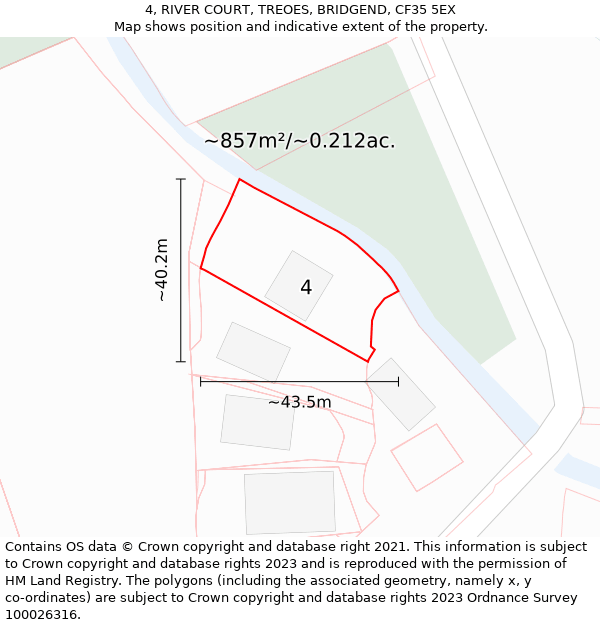 4, RIVER COURT, TREOES, BRIDGEND, CF35 5EX: Plot and title map