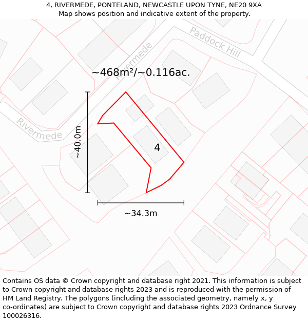 4, RIVERMEDE, PONTELAND, NEWCASTLE UPON TYNE, NE20 9XA: Plot and title map