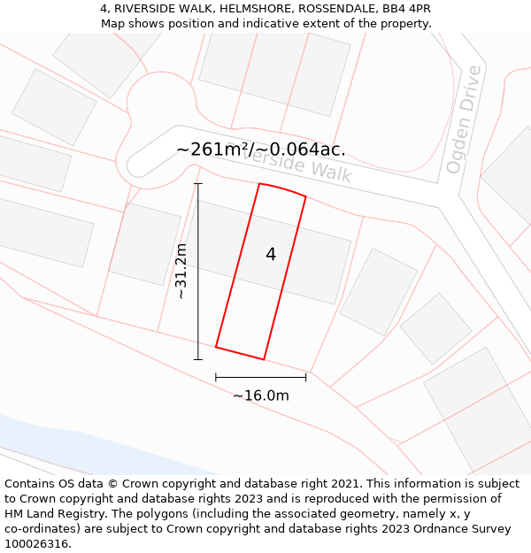 4, RIVERSIDE WALK, HELMSHORE, ROSSENDALE, BB4 4PR: Plot and title map