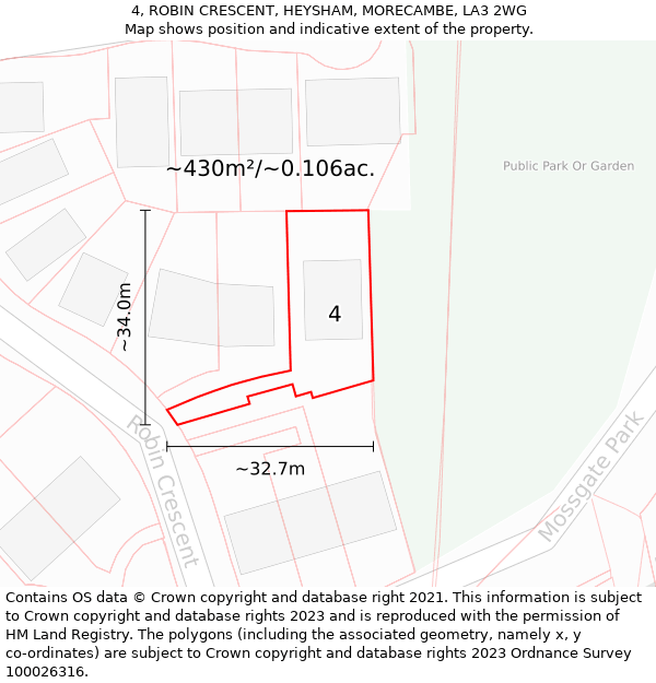 4, ROBIN CRESCENT, HEYSHAM, MORECAMBE, LA3 2WG: Plot and title map