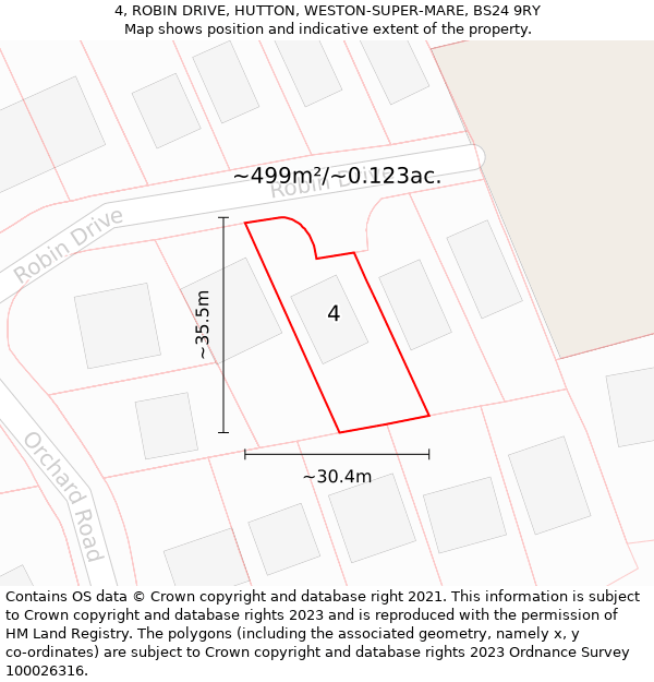 4, ROBIN DRIVE, HUTTON, WESTON-SUPER-MARE, BS24 9RY: Plot and title map