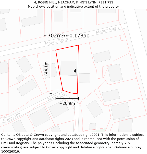 4, ROBIN HILL, HEACHAM, KING'S LYNN, PE31 7SS: Plot and title map