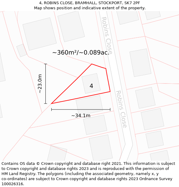 4, ROBINS CLOSE, BRAMHALL, STOCKPORT, SK7 2PF: Plot and title map