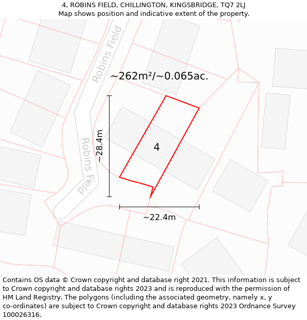 4, ROBINS FIELD, CHILLINGTON, KINGSBRIDGE, TQ7 2LJ: Plot and title map