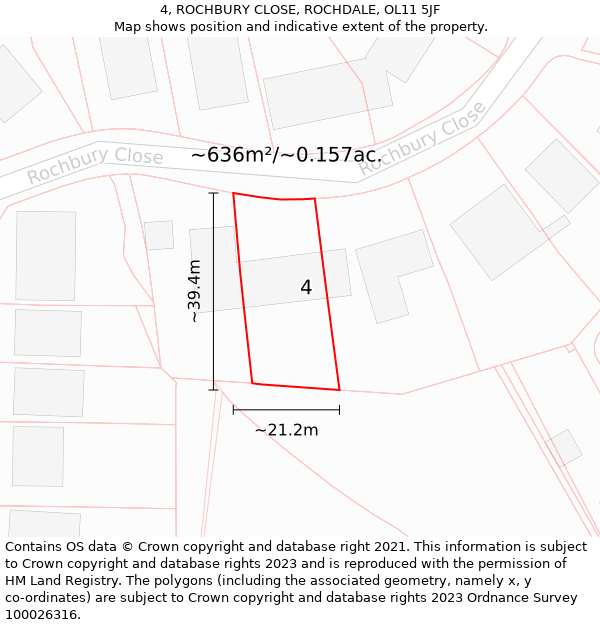 4, ROCHBURY CLOSE, ROCHDALE, OL11 5JF: Plot and title map