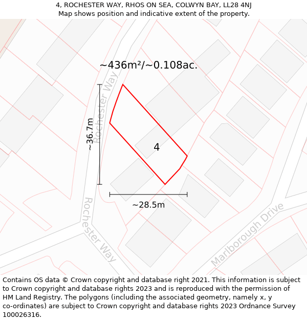 4, ROCHESTER WAY, RHOS ON SEA, COLWYN BAY, LL28 4NJ: Plot and title map