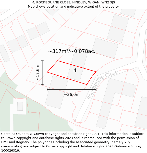 4, ROCKBOURNE CLOSE, HINDLEY, WIGAN, WN2 3JS: Plot and title map