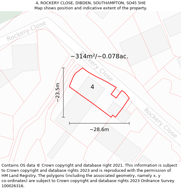 4, ROCKERY CLOSE, DIBDEN, SOUTHAMPTON, SO45 5HE: Plot and title map