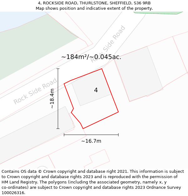 4, ROCKSIDE ROAD, THURLSTONE, SHEFFIELD, S36 9RB: Plot and title map