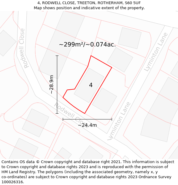 4, RODWELL CLOSE, TREETON, ROTHERHAM, S60 5UF: Plot and title map