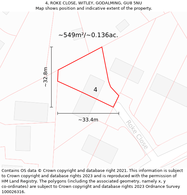 4, ROKE CLOSE, WITLEY, GODALMING, GU8 5NU: Plot and title map