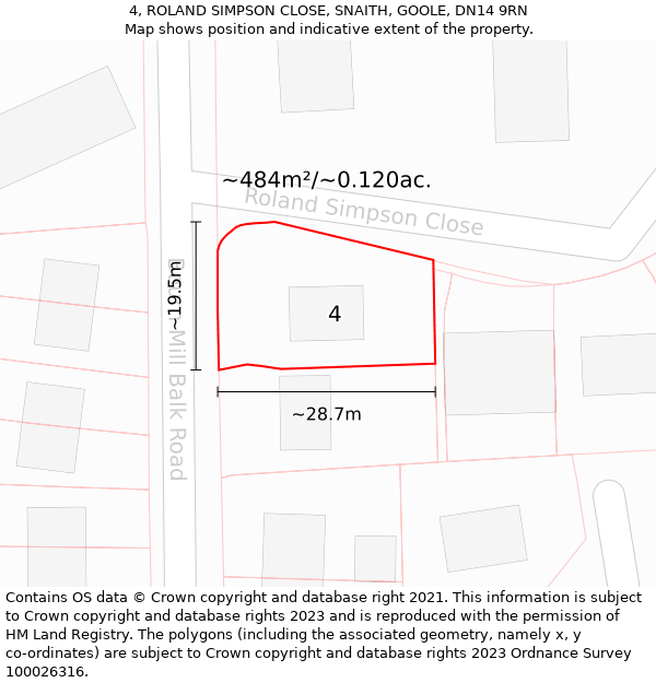 4, ROLAND SIMPSON CLOSE, SNAITH, GOOLE, DN14 9RN: Plot and title map