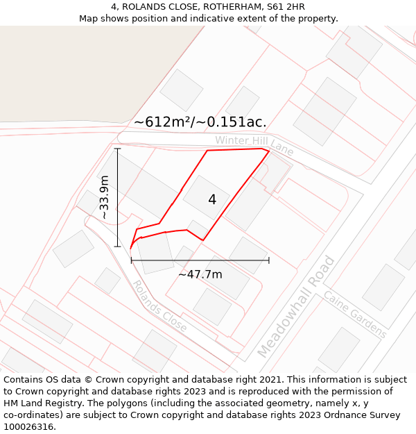 4, ROLANDS CLOSE, ROTHERHAM, S61 2HR: Plot and title map