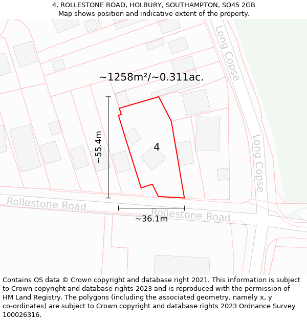 4, ROLLESTONE ROAD, HOLBURY, SOUTHAMPTON, SO45 2GB: Plot and title map