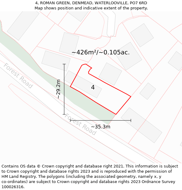 4, ROMAN GREEN, DENMEAD, WATERLOOVILLE, PO7 6RD: Plot and title map