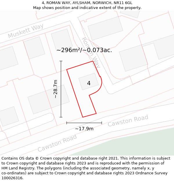 4, ROMAN WAY, AYLSHAM, NORWICH, NR11 6GL: Plot and title map