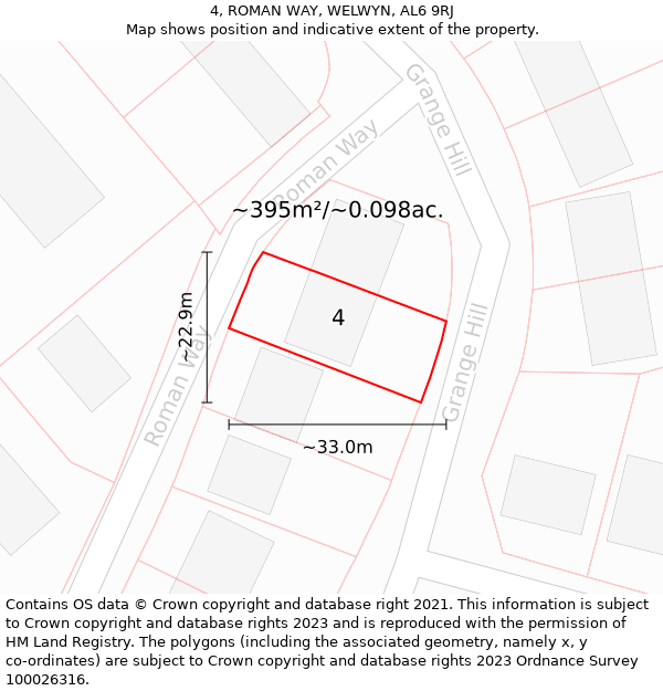 4, ROMAN WAY, WELWYN, AL6 9RJ: Plot and title map