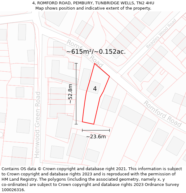 4, ROMFORD ROAD, PEMBURY, TUNBRIDGE WELLS, TN2 4HU: Plot and title map