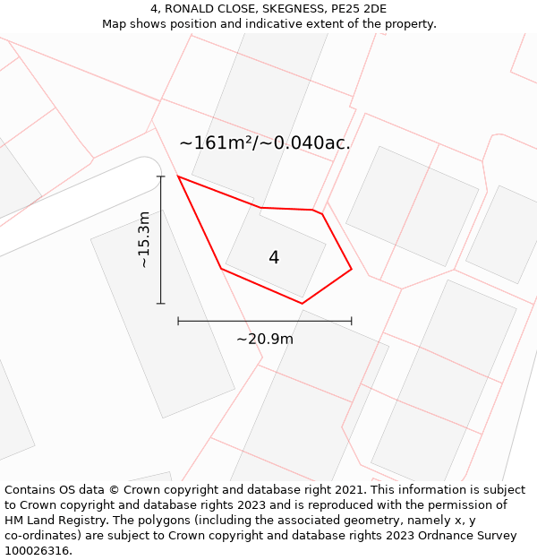 4, RONALD CLOSE, SKEGNESS, PE25 2DE: Plot and title map