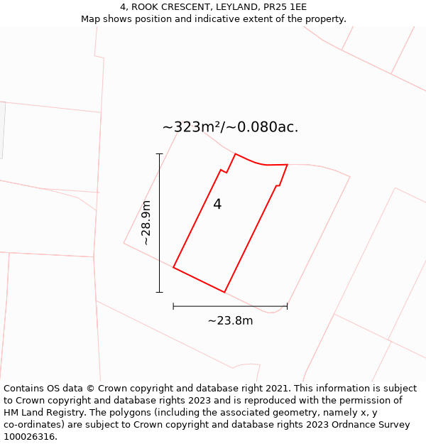 4, ROOK CRESCENT, LEYLAND, PR25 1EE: Plot and title map