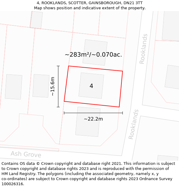 4, ROOKLANDS, SCOTTER, GAINSBOROUGH, DN21 3TT: Plot and title map