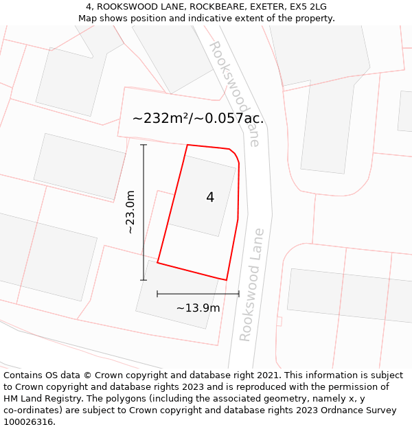 4, ROOKSWOOD LANE, ROCKBEARE, EXETER, EX5 2LG: Plot and title map