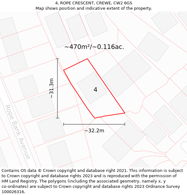 4, ROPE CRESCENT, CREWE, CW2 6GS: Plot and title map