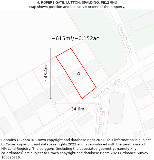 4, ROPERS GATE, LUTTON, SPALDING, PE12 9NU: Plot and title map