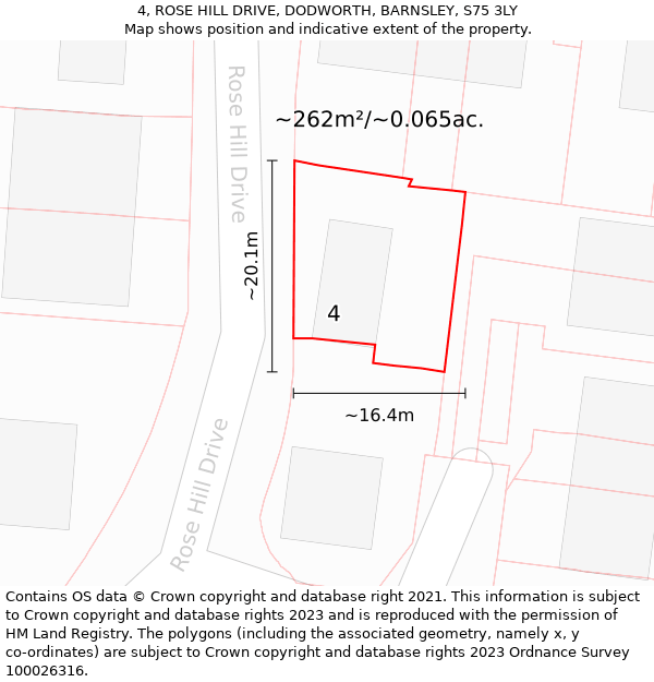 4, ROSE HILL DRIVE, DODWORTH, BARNSLEY, S75 3LY: Plot and title map