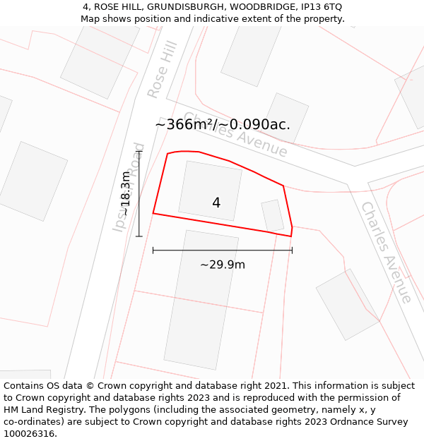 4, ROSE HILL, GRUNDISBURGH, WOODBRIDGE, IP13 6TQ: Plot and title map