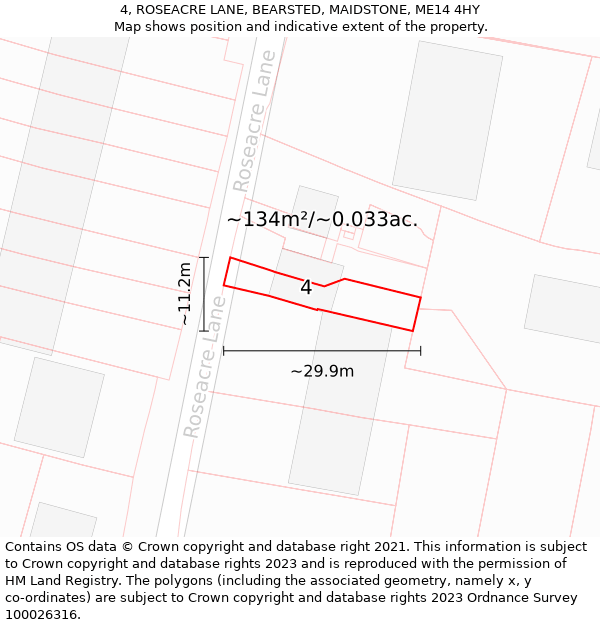 4, ROSEACRE LANE, BEARSTED, MAIDSTONE, ME14 4HY: Plot and title map