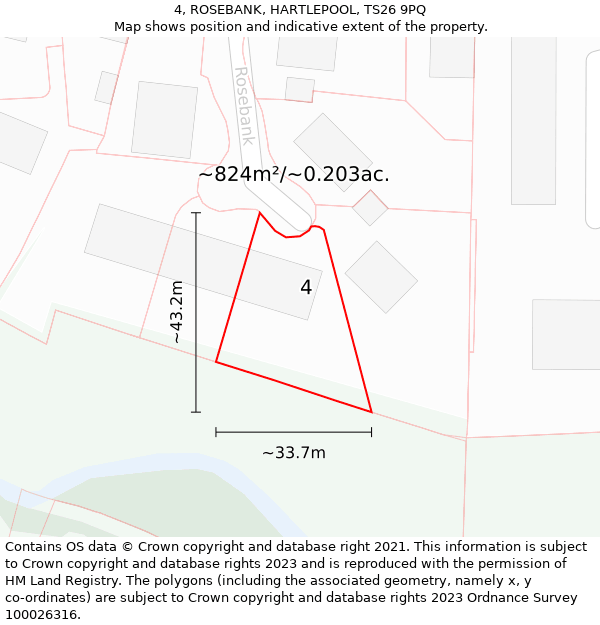 4, ROSEBANK, HARTLEPOOL, TS26 9PQ: Plot and title map