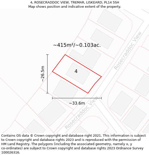 4, ROSECRADDOC VIEW, TREMAR, LISKEARD, PL14 5SH: Plot and title map