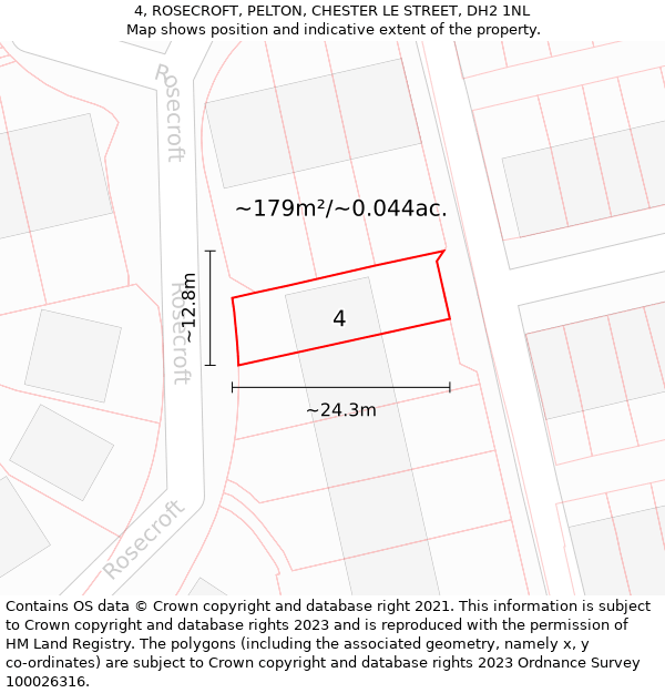 4, ROSECROFT, PELTON, CHESTER LE STREET, DH2 1NL: Plot and title map