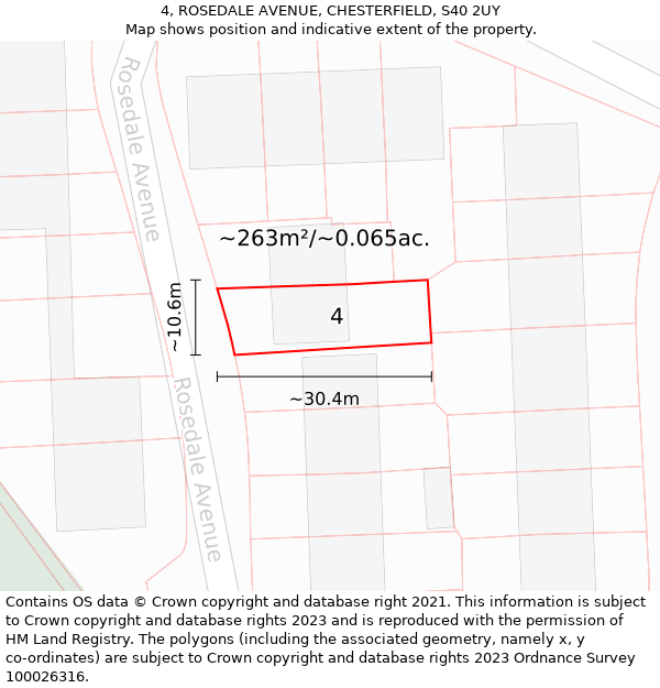 4, ROSEDALE AVENUE, CHESTERFIELD, S40 2UY: Plot and title map