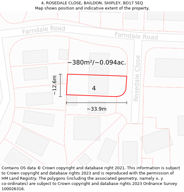 4, ROSEDALE CLOSE, BAILDON, SHIPLEY, BD17 5EQ: Plot and title map