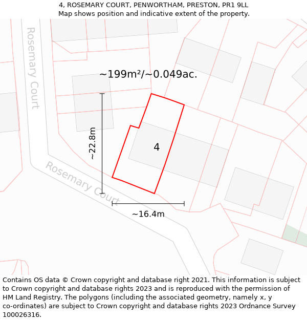 4, ROSEMARY COURT, PENWORTHAM, PRESTON, PR1 9LL: Plot and title map