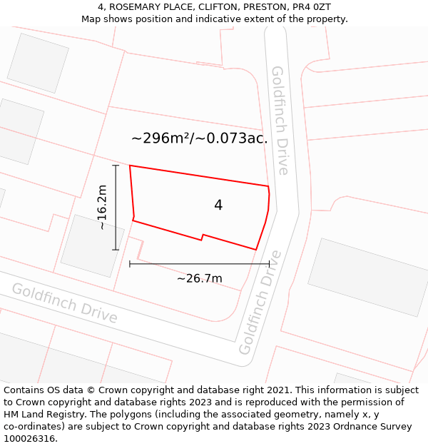 4, ROSEMARY PLACE, CLIFTON, PRESTON, PR4 0ZT: Plot and title map