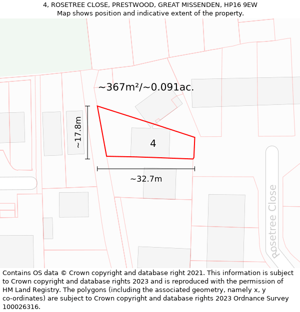 4, ROSETREE CLOSE, PRESTWOOD, GREAT MISSENDEN, HP16 9EW: Plot and title map