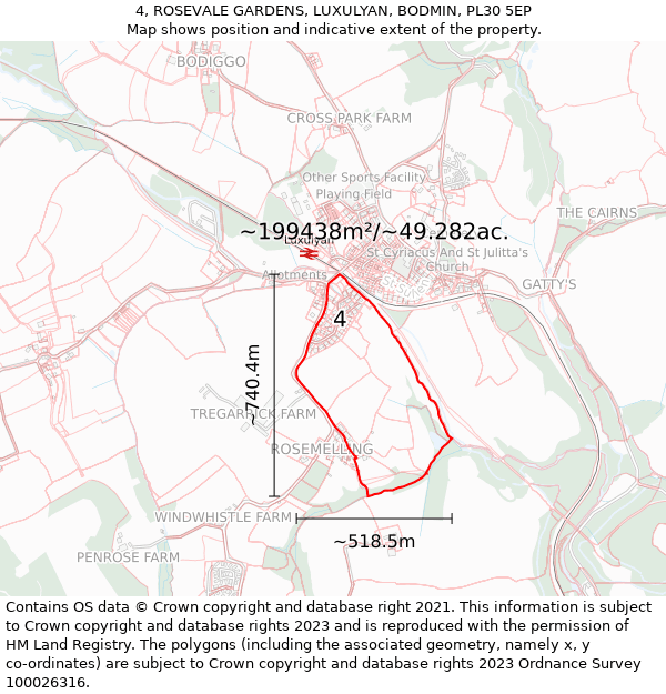 4, ROSEVALE GARDENS, LUXULYAN, BODMIN, PL30 5EP: Plot and title map