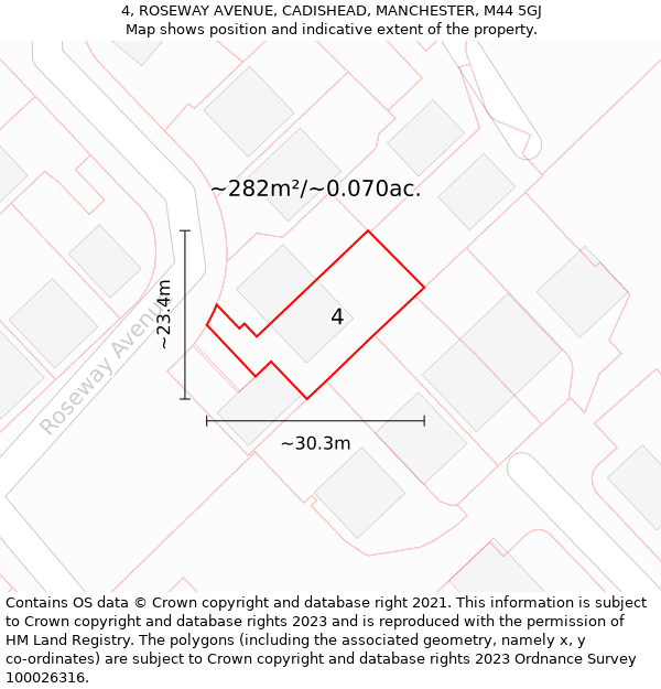 4, ROSEWAY AVENUE, CADISHEAD, MANCHESTER, M44 5GJ: Plot and title map