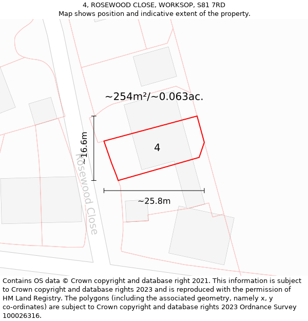 4, ROSEWOOD CLOSE, WORKSOP, S81 7RD: Plot and title map