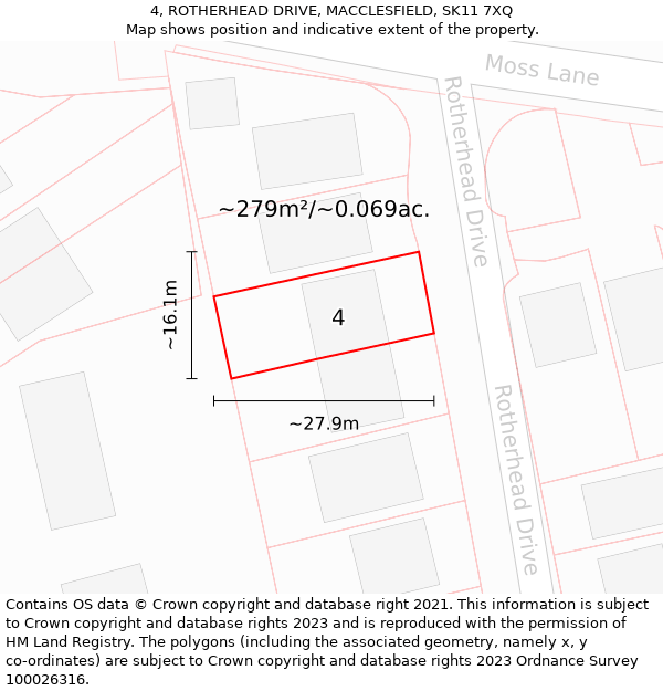 4, ROTHERHEAD DRIVE, MACCLESFIELD, SK11 7XQ: Plot and title map