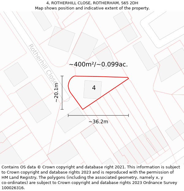 4, ROTHERHILL CLOSE, ROTHERHAM, S65 2DH: Plot and title map