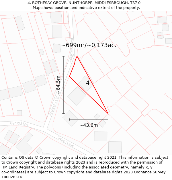 4, ROTHESAY GROVE, NUNTHORPE, MIDDLESBROUGH, TS7 0LL: Plot and title map