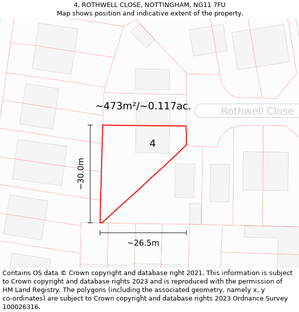 4, ROTHWELL CLOSE, NOTTINGHAM, NG11 7FU: Plot and title map